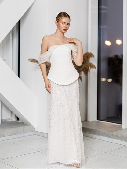 Julie White Sequin Off-Shoulder Maxi Dress