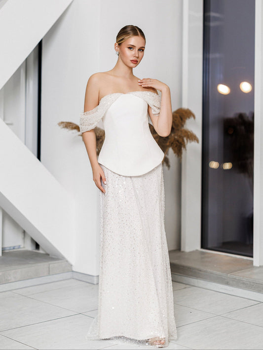 Julie White Sequin Off-Shoulder Maxi Dress