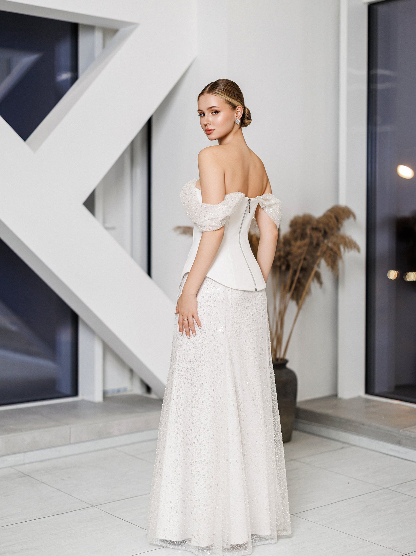 Julie White Sequin Off-Shoulder Maxi Dress