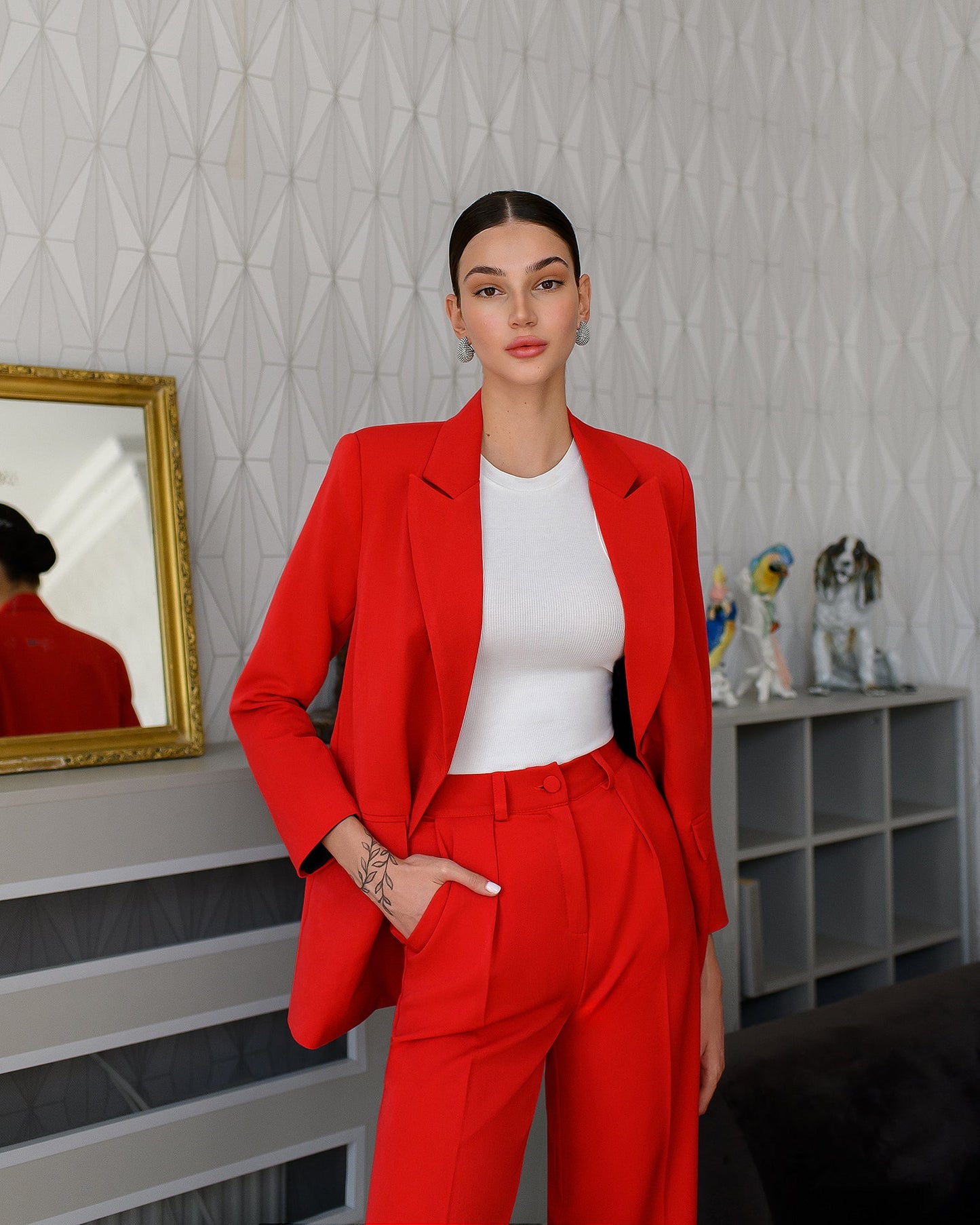 Red Single-Breasted Oversized Suit 2-Piece