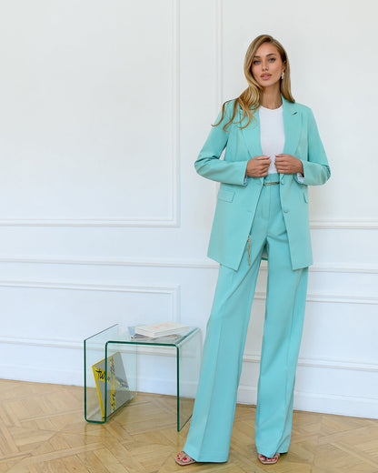 Tiffany-Blue Single-Breasted Oversized Suit 2-Piece