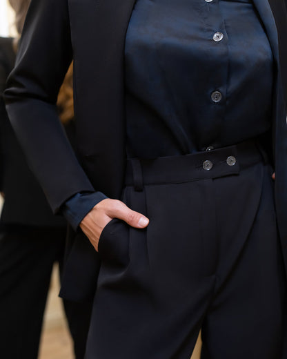 Elara Black Collarless Double-Breasted Suit 2-Piece
