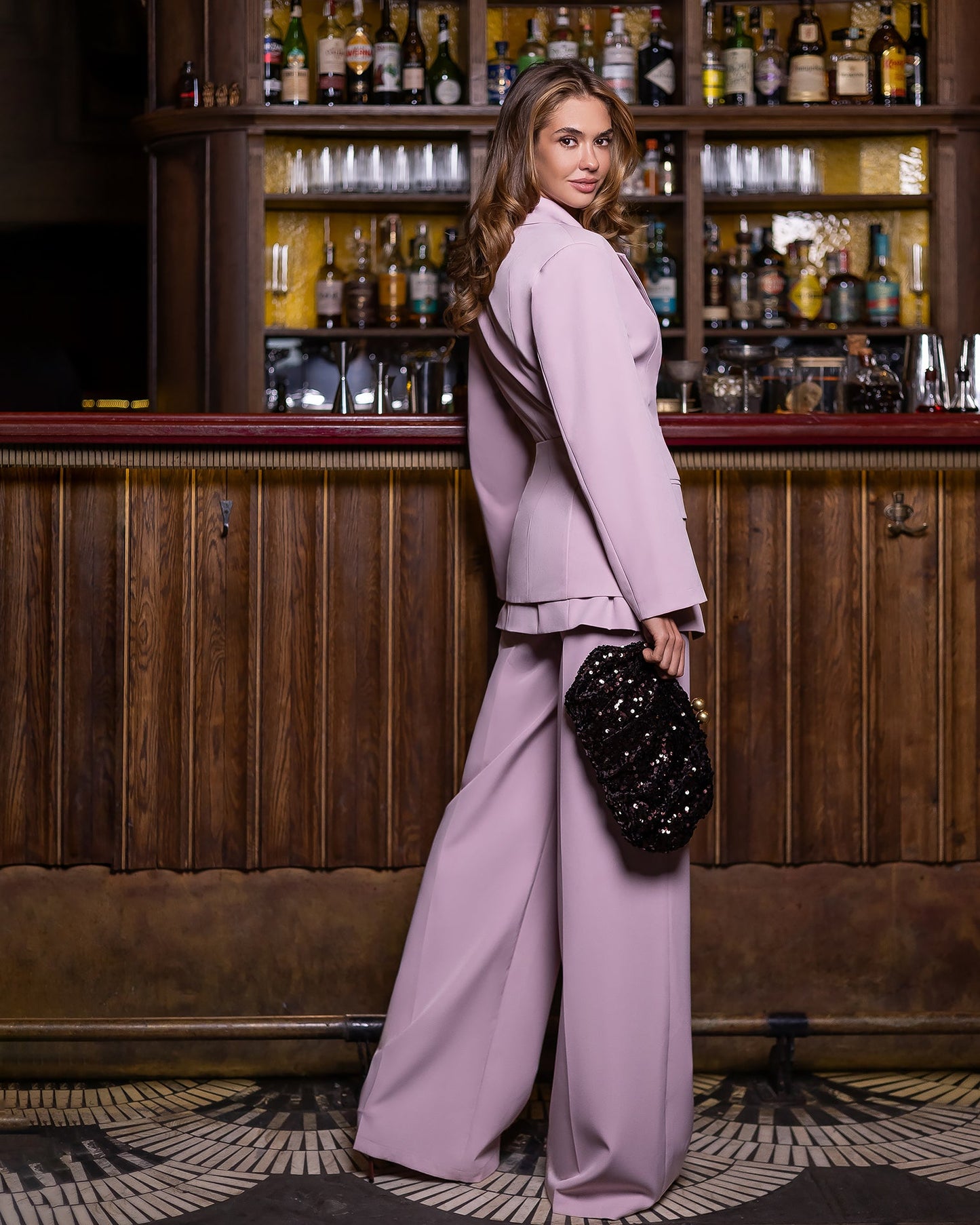 Liora Dusty Pink Tailored Peplum-Waist Suit 2-Piece