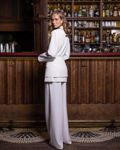 Liora White Tailored Peplum-Waist Suit 2-Piece