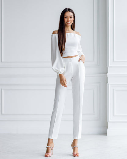 White Off-The-Shoulder Puff-Sleeve Top
