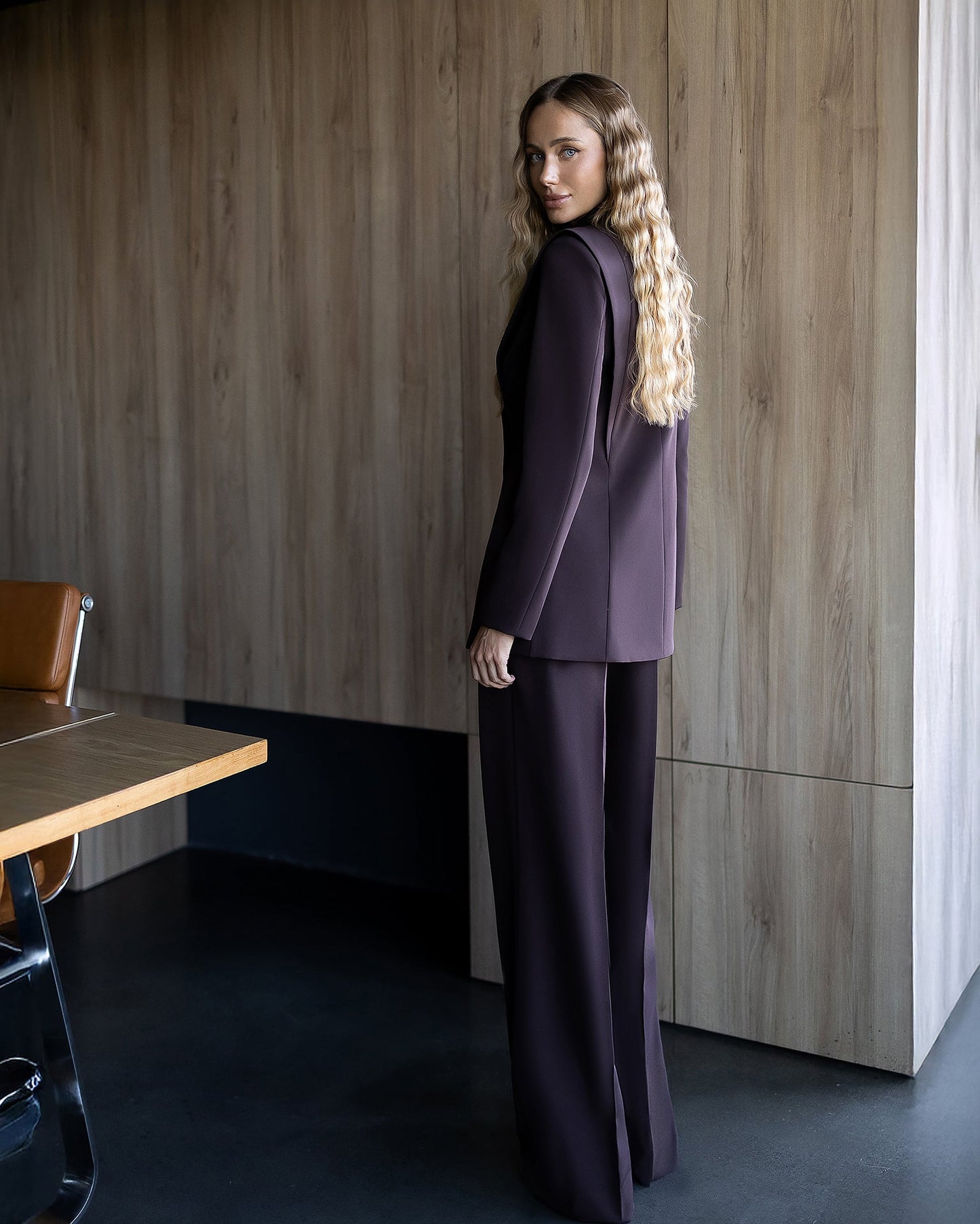 Elara Brown Collarless Double-Breasted Suit 2-Piece