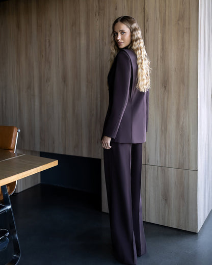 Elara Brown Collarless Double-Breasted Suit 2-Piece