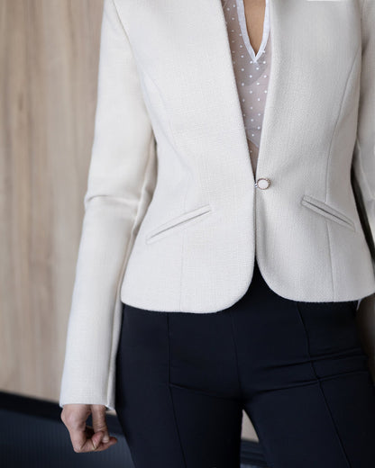Julia Beige Collarless Single-Breasted Blazer