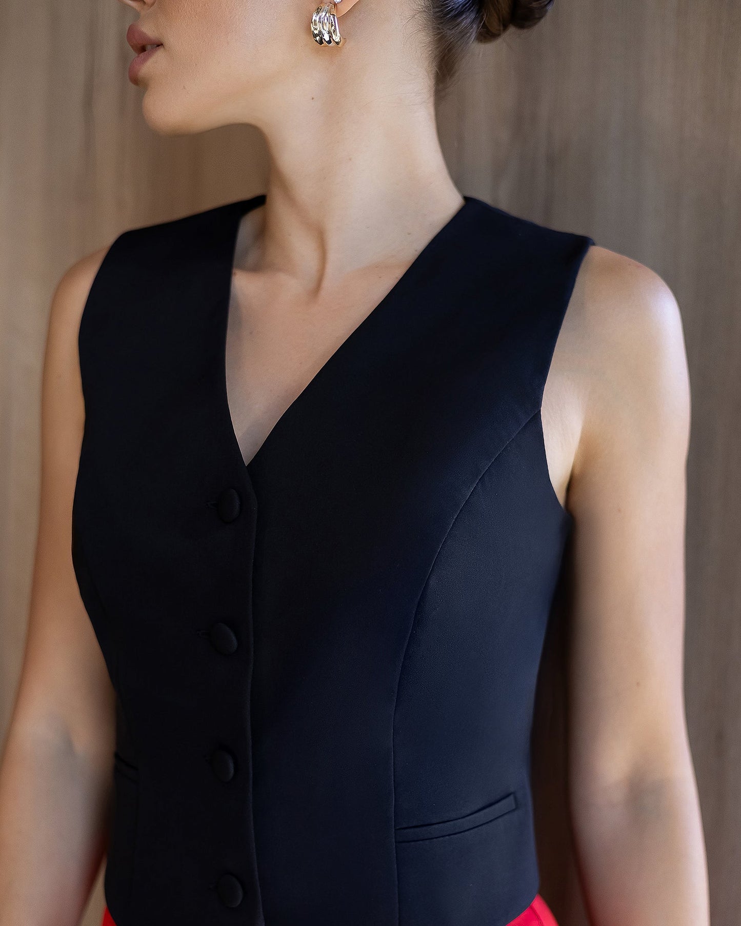 Gloria Black V-Neck Button-Front Vest
