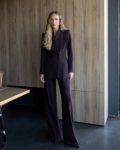 Elara Brown Collarless Double-Breasted Suit 2-Piece