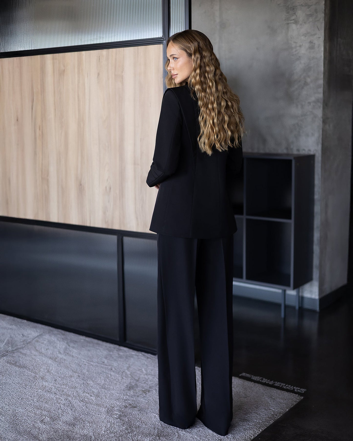 Elara Black Collarless Double-Breasted Suit 2-Piece