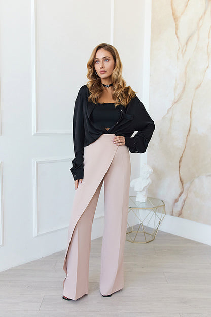 Beige Wrap High Waisted Regular Fit Pants