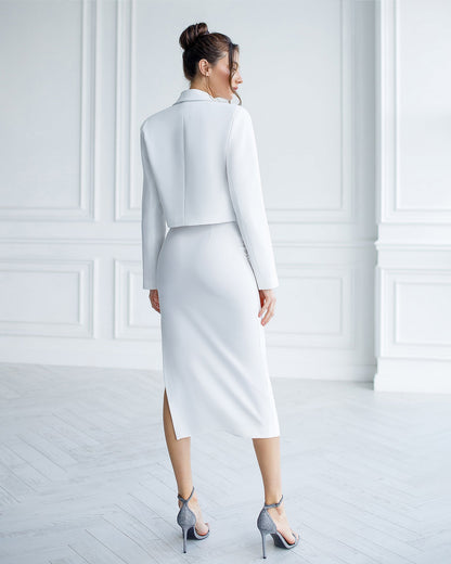 White Crop Jacket Skirt Suit 2-Piece Suit