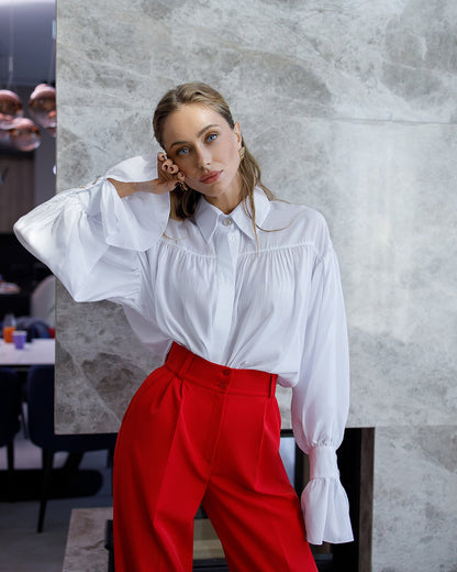 Monica Red High-Waisted Pleated Palazzo Pants