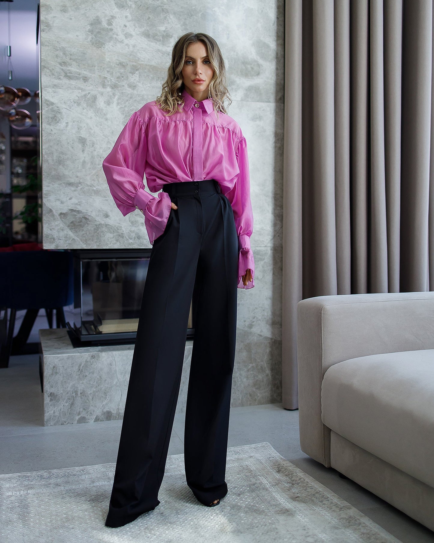 Monica Black High-Waisted Pleated Palazzo Pants