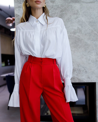 Monica Red High-Waisted Pleated Palazzo Pants