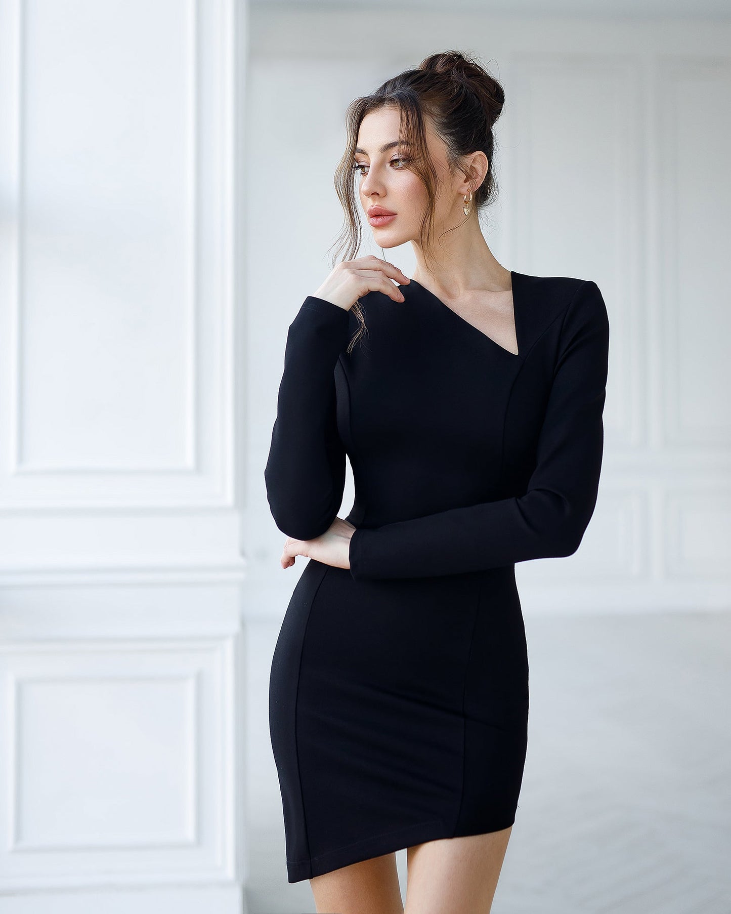 Black  Long Sleeve Mini Dress