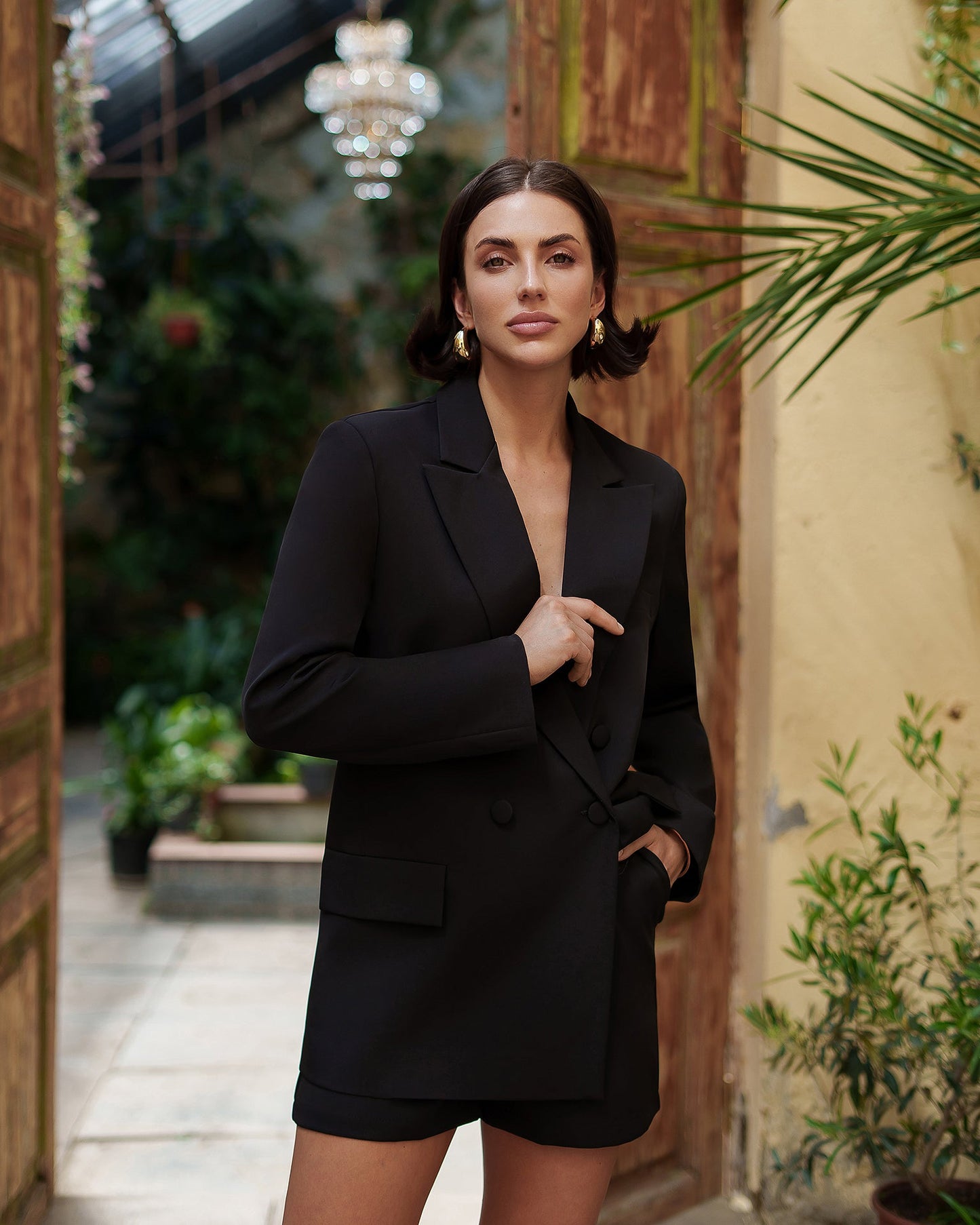 Monica Black Double-Breasted Shorts Suit 2-Piece