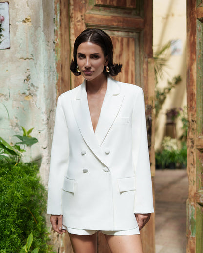 Monica White Double-Breasted Shorts Suit 2-Piece