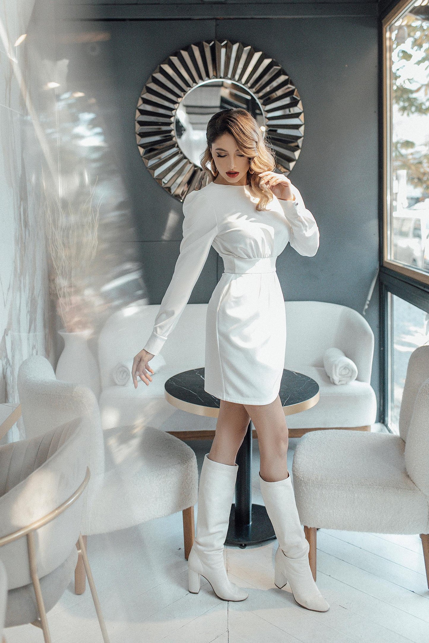 White Long Sleeve Mini Dress