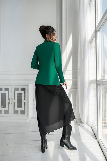 Black Silk High Waist Midi Skirt
