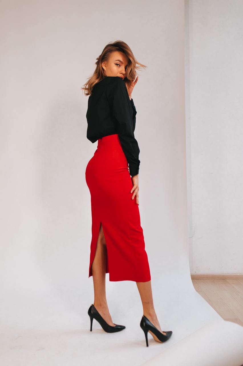 Red High Waist Pencil Skirt