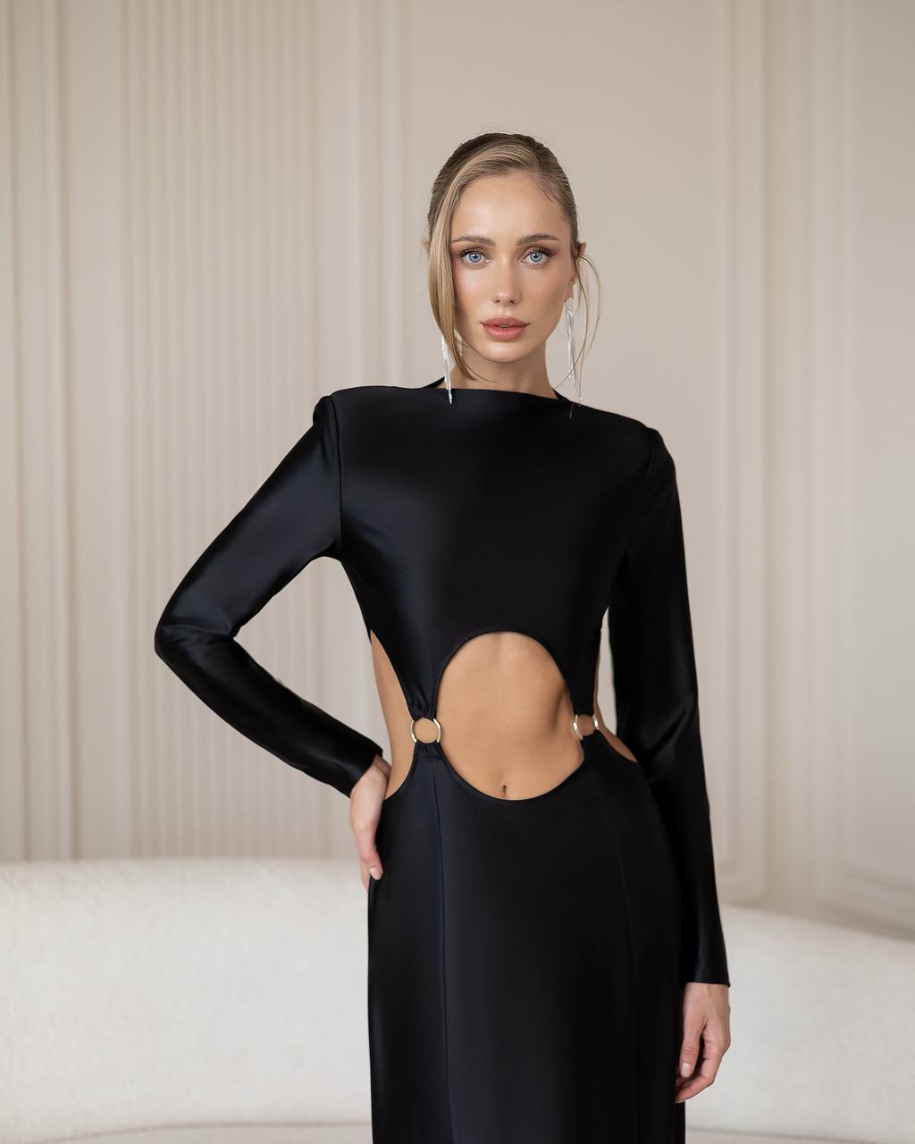 Stella Black Long-Sleeve Cut-Out Maxi Dress
