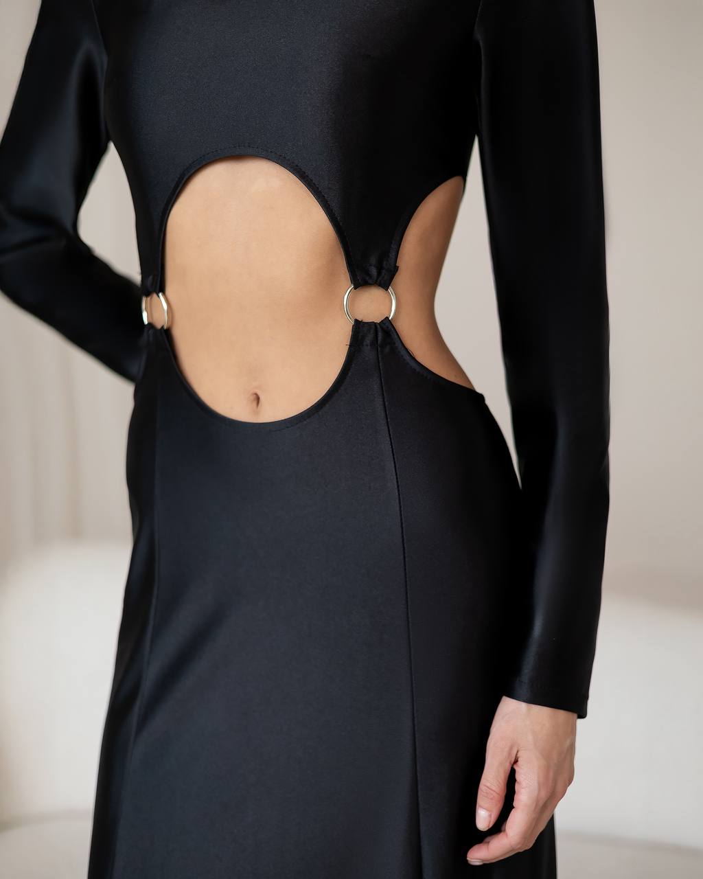 Stella Black Long-Sleeve Cut-Out Maxi Dress