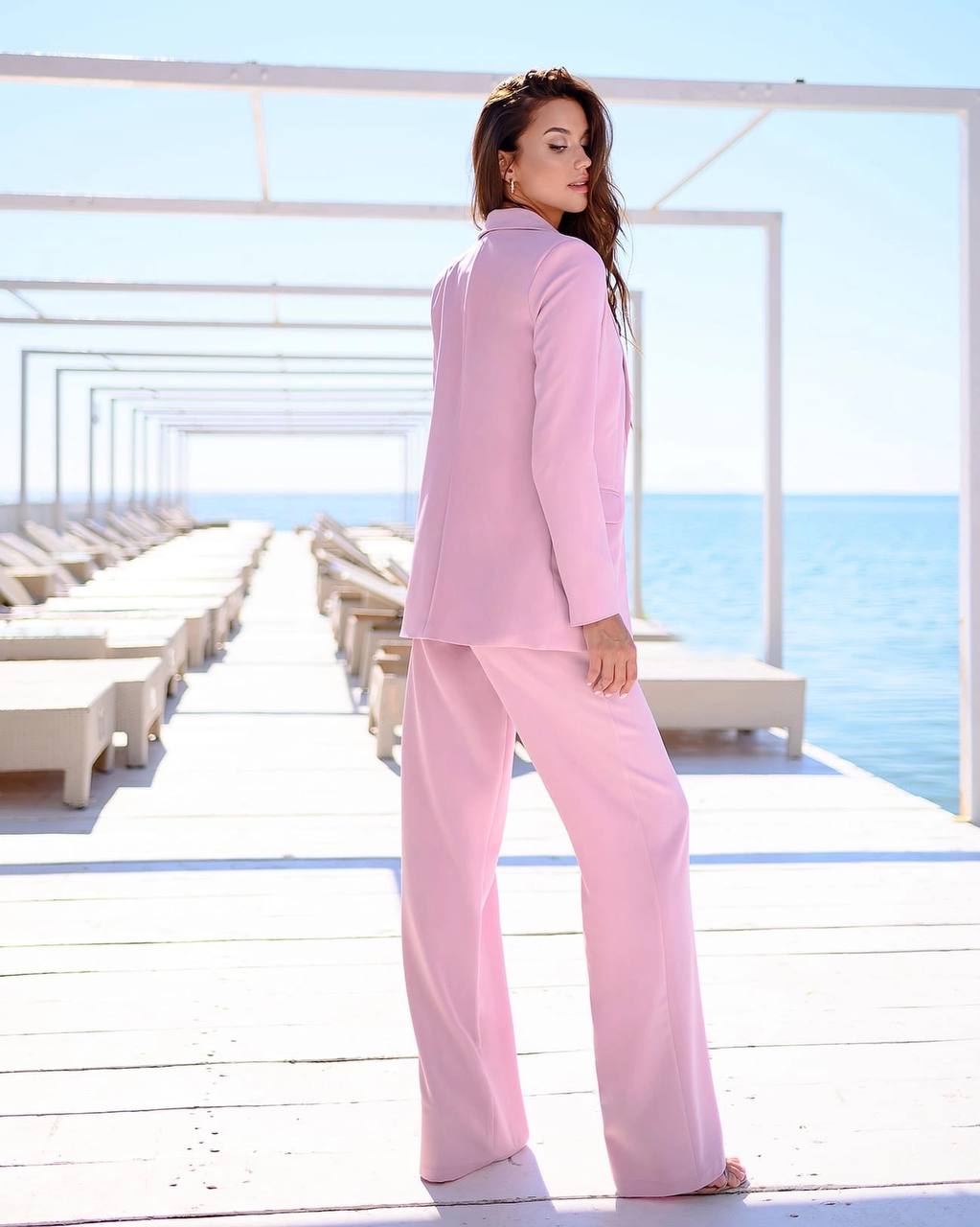 trinarosh Dusty-Pink Belted Wide-Leg Suit 2-Piece