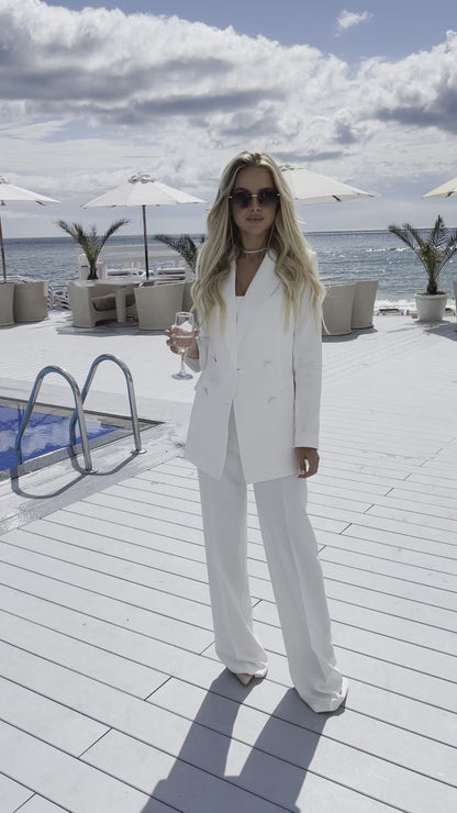 White Belted Double Breasted Suit 2-Piece