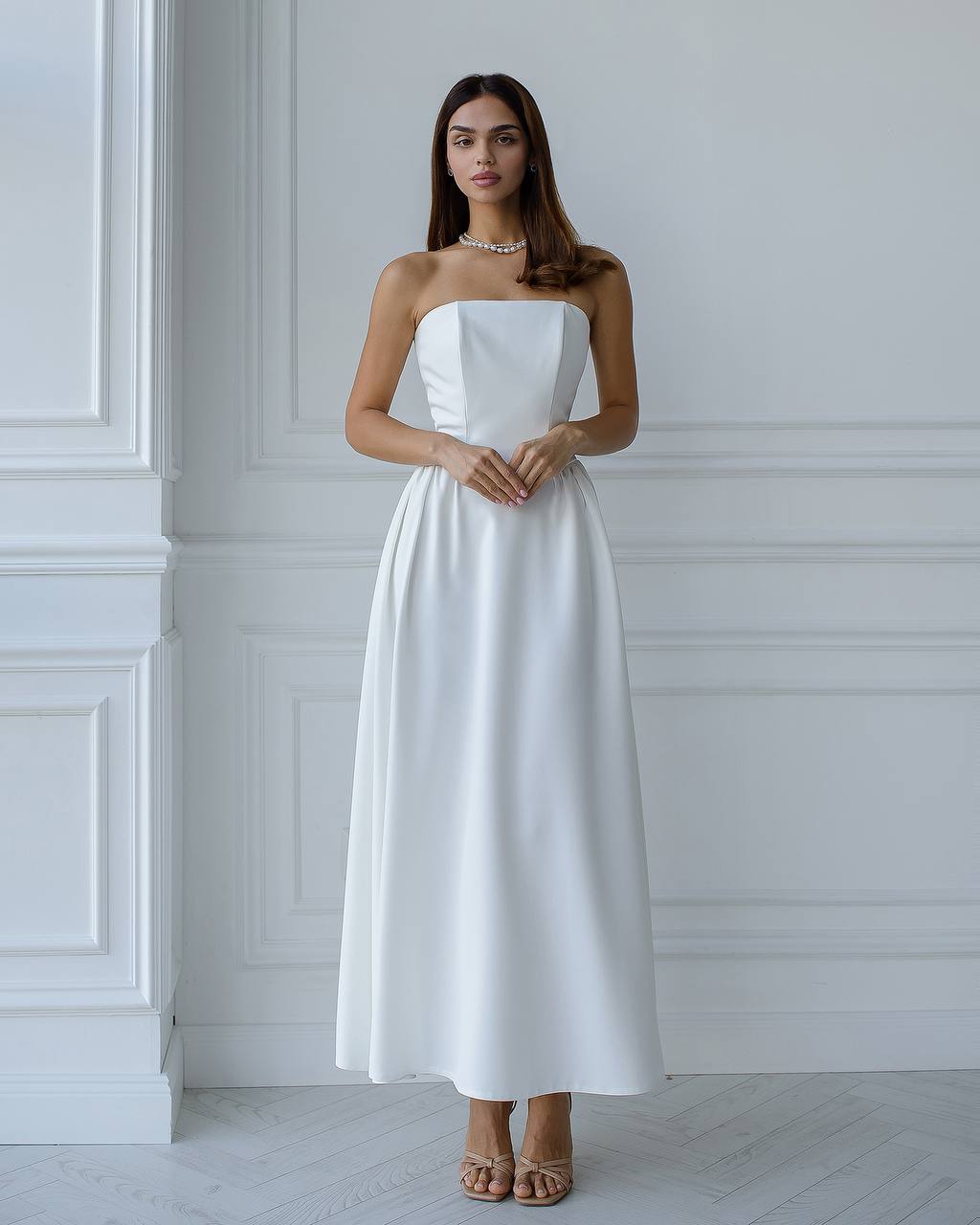 talena strapless midi dress white Princess Polly