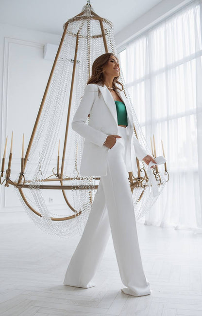 trinarosh White Belted Double Breasted Suit 2-Piece