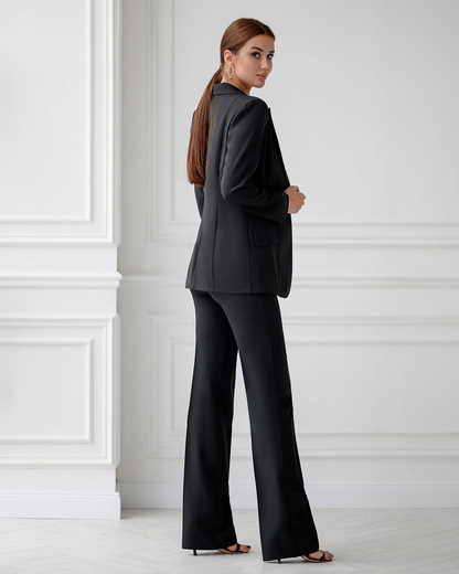 trinarosh Black Classic 3-Piece Suit With Flared Trousers And Vest
