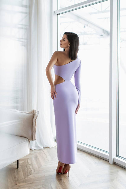 trinarosh Lavender One-Shoulder Cut-Out Midi Dress