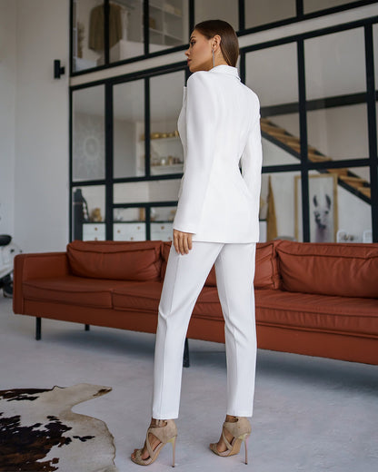trinarosh White Single-Breasted Suit 2-Piece