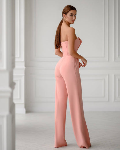 trinarosh Dusty-Pink Corseted And Flare Pants Jumpsuit