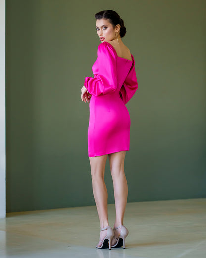 trinarosh Crimson Satin Puff-Sleeve Mini Dress