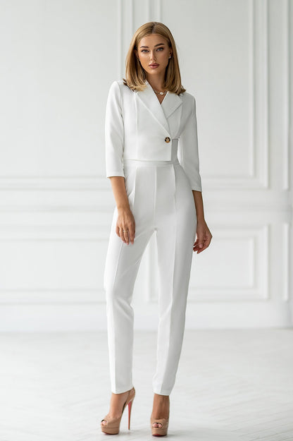 trinarosh White Formal One-Button Jumpsuit