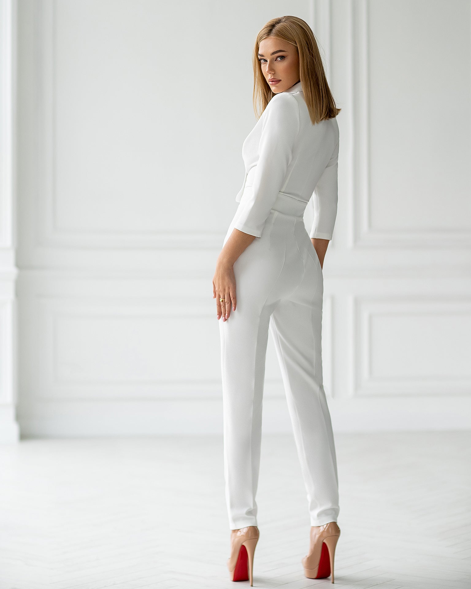 trinarosh White Formal One-Button Jumpsuit