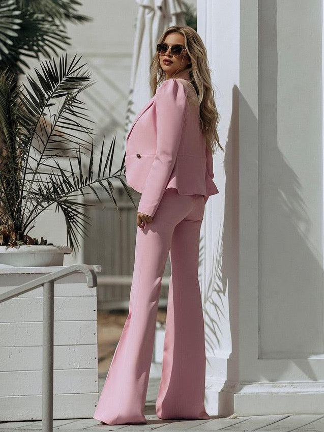 trinarosh Pink Double Breasted Suit 2-Piece