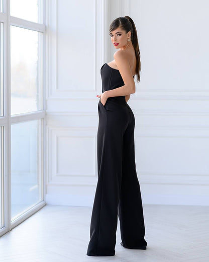 trinarosh Black Corseted And Flare Pants Jumpsuit