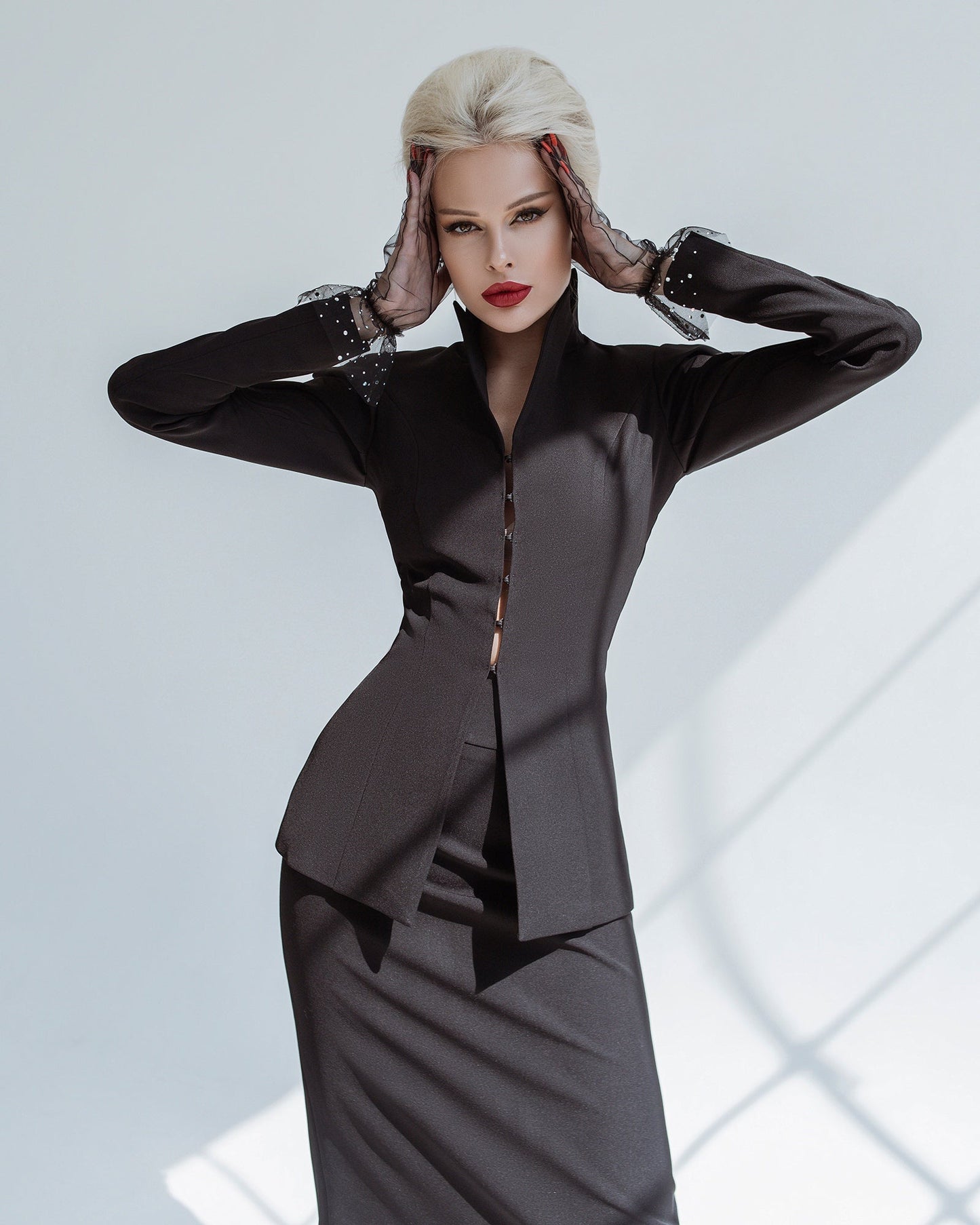 trinarosh Black Suit with Tapered Skirt