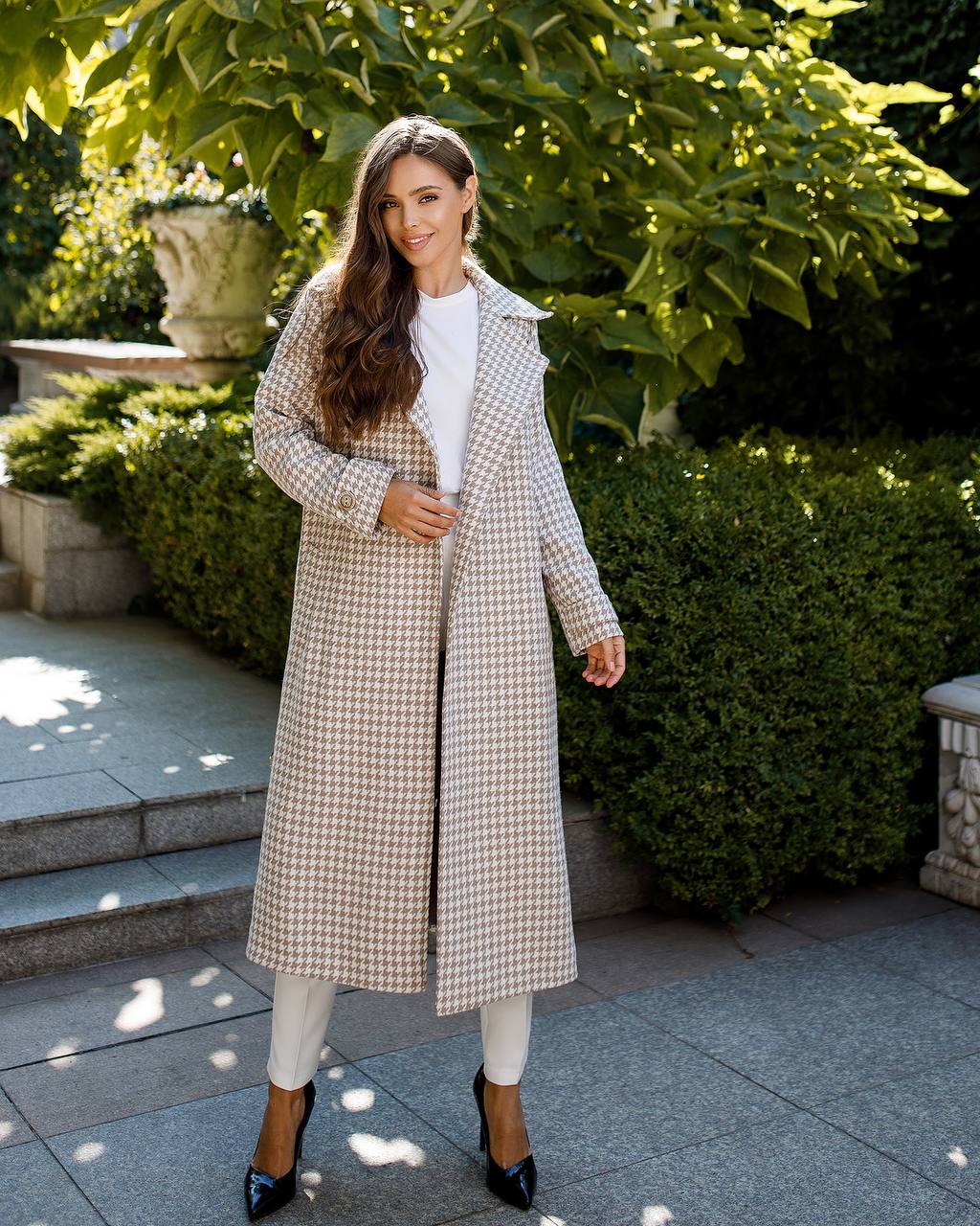 trinarosh Casual Mustard Checked Belted Coat