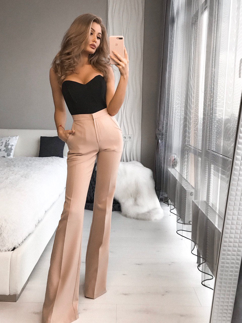 trinarosh High Waist Fitted Flared Pants