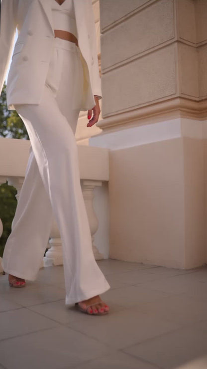 Weißer zweireihiger Anzug mit weitem Bein, 3-teilig mit Oberteil
