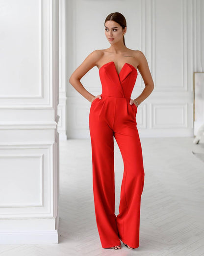trinarosh Red Corseted And Flare Pants Jumpsuit