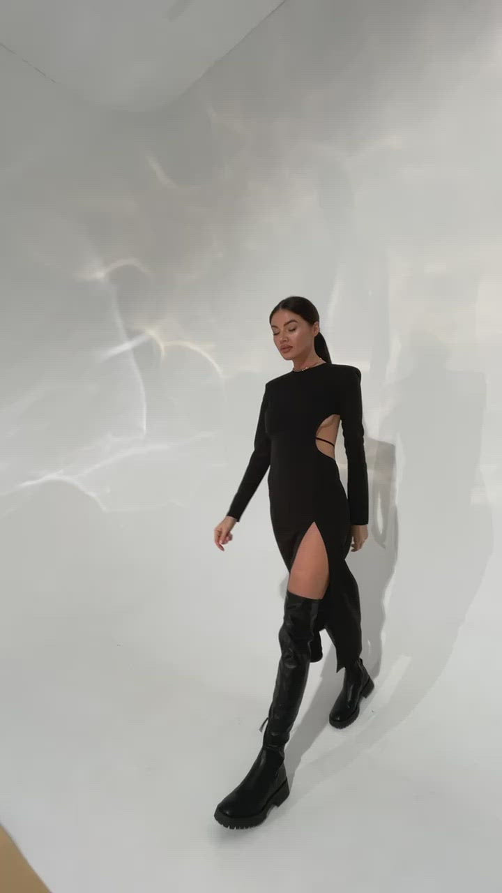 Black Backless With Leg Slit Midi Dress – trinarosh