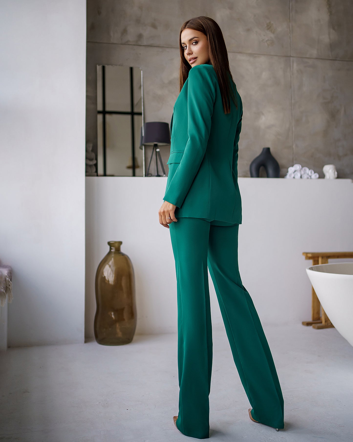 trinarosh Emerald Classic 3-Piece Suit With Flared Trousers And Vest