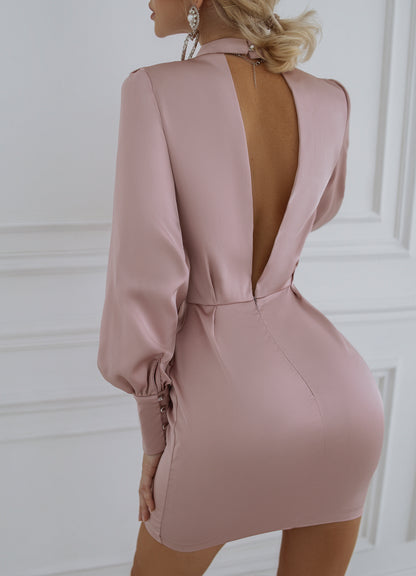 trinarosh Dusty Pink Satin Long Sleeve Mini Dress