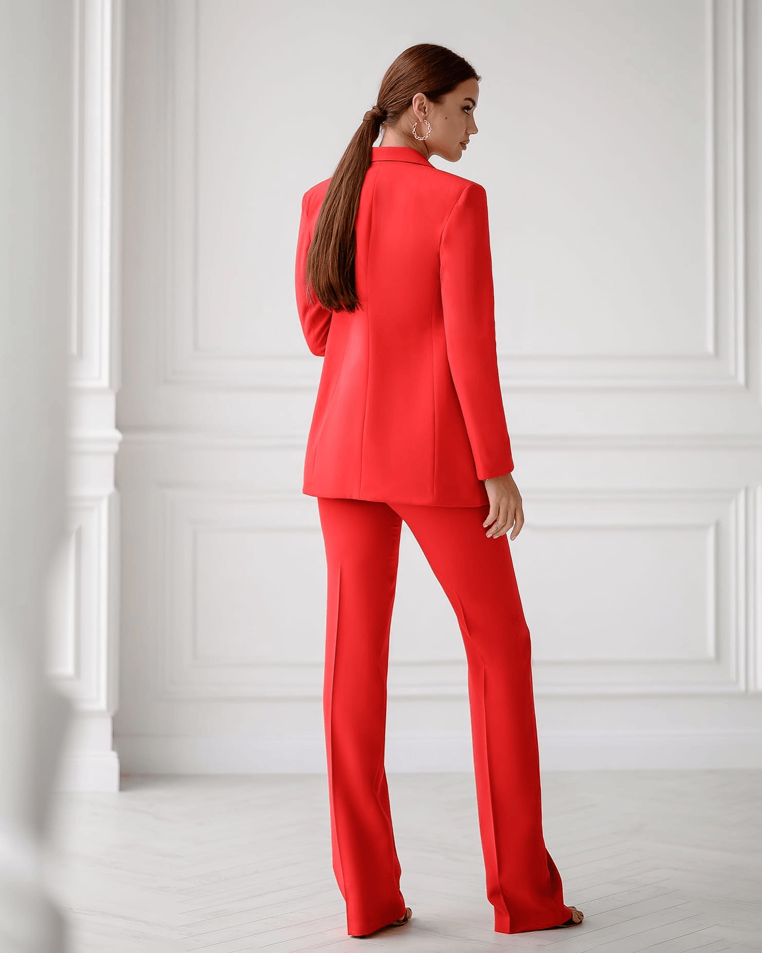 trinarosh Red Classic 3-Piece Suit With Flared Trousers And Vest